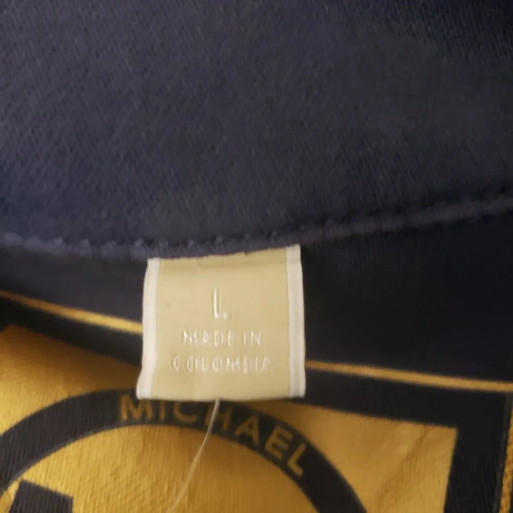 NWT Michael Kors Jacket L Navy Blue Cropped Cotton Stretch Gold Buttons